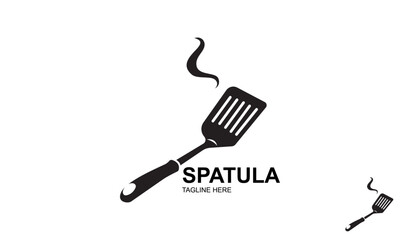 Spatula Logo Design Template. Spatula and fork icon. BBQ and grill tools. Barbecue utensil.