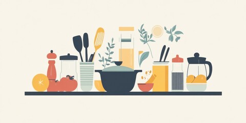 Showcasing home cooking with an emphasis on elegance and style. Illustration
