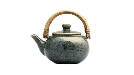 Aesthetic Close-Up of a Small Pot of Green Tea with a Bamboo Handle Perfect for Relaxation and Meditation Sessions.