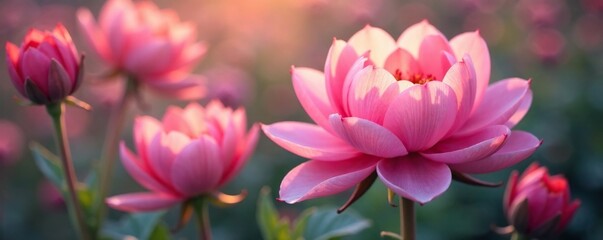 Obraz premium Soft pink hues illuminate delicate petals of flowers, nature, garden, landscape