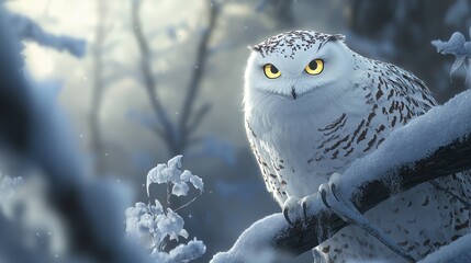 Majestic Snowy Owl in Winter Wonderland