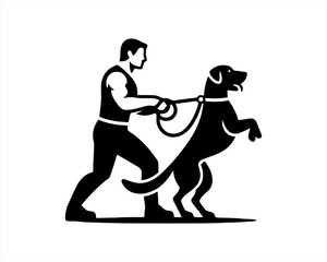 Dog training logo design. silhouette of people with dog vector.