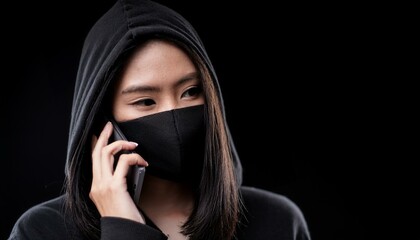 電話をかけている犯罪者。（Criminal making a phone call.）
