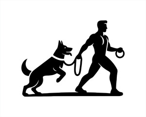 Dog training logo design. silhouette of people with dog vector.