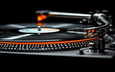 Close-up of turntable playing vinyl record.
