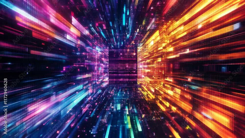 Poster vibrant digital pixel patterns on technology background for it communication services innovation