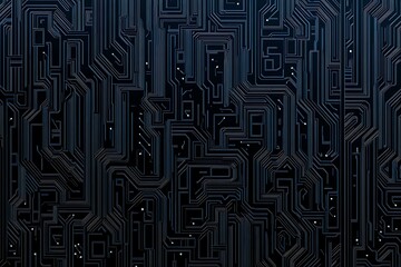 Abstract close-up of a glowing blue digital circuit board, showcasing intricate connections and technological design on a black background.
