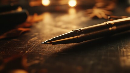 A luxury pen resting on a soft fabric, with a blurred background of an office setting ready for important tasks.