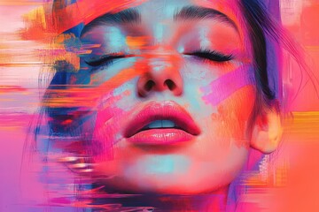 Vibrant Abstract Portrait Of A Woman With Eyes Closed