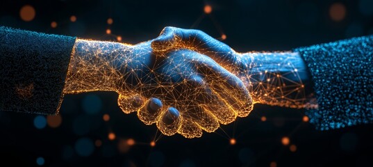 Digital Handshake Glowing Abstract Connection Representing Fintech Collaboration and Partnership