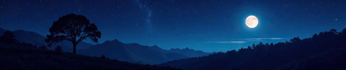 Dark forest under starry night sky with moonlit trees, moonlit tree, forest, trees silhouetted