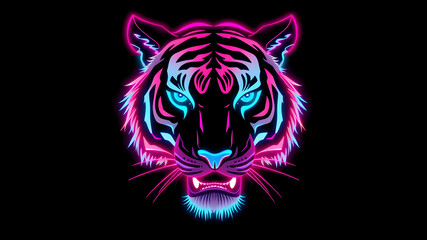 Neon avatar vector style image of neon tiger cyberpunk head, Generative AI