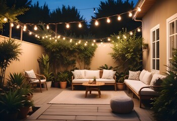Lounge and Dining Area at Modern Home Backyard. Beautiful Design and decoration. 