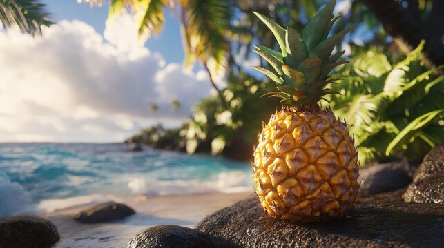 Pineapple fruit on summer beach