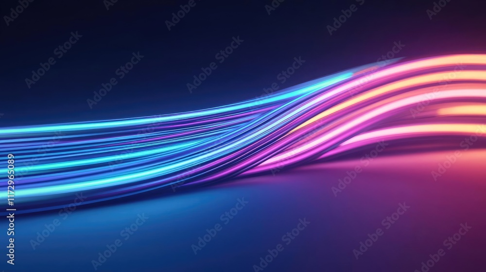 Poster neon abstract background idea. vibrant neon light waves creating a stunning visual effect in dark ba
