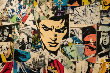 Fototapeta premium Abstract Collage Featuring A Stern Male Face