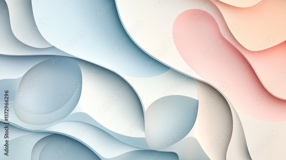 Poster geometric 3d smooth pastel shapes. abstract background with light colour palette.