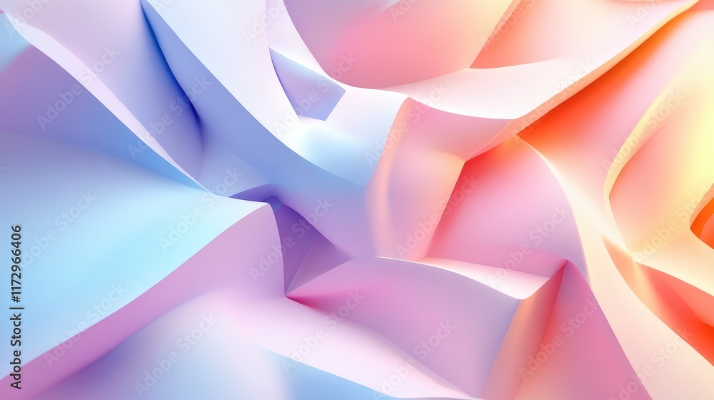 Poster geometric 3d smooth pastel shapes. abstract background with light colour palette.