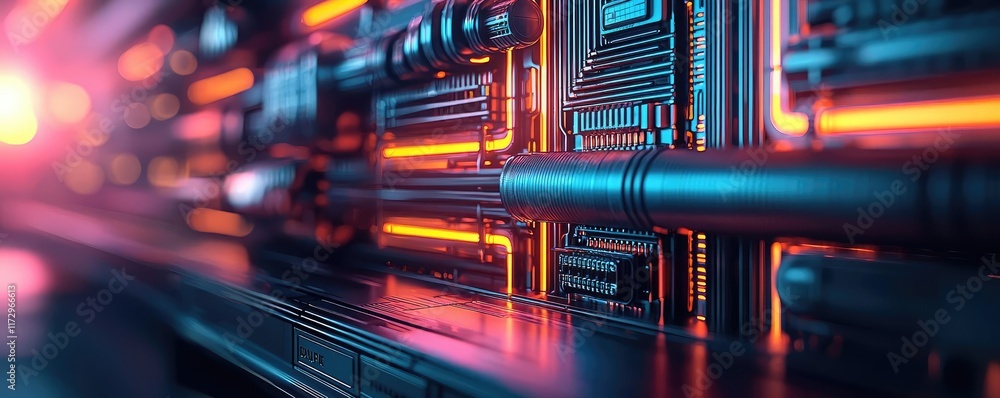 Poster neon abstract background idea. futuristic technology background with glowing lines and intricate cir