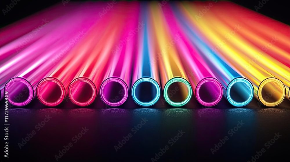 Poster neon abstract background idea. vibrant and colorful drink straws arranged in a creative pattern.