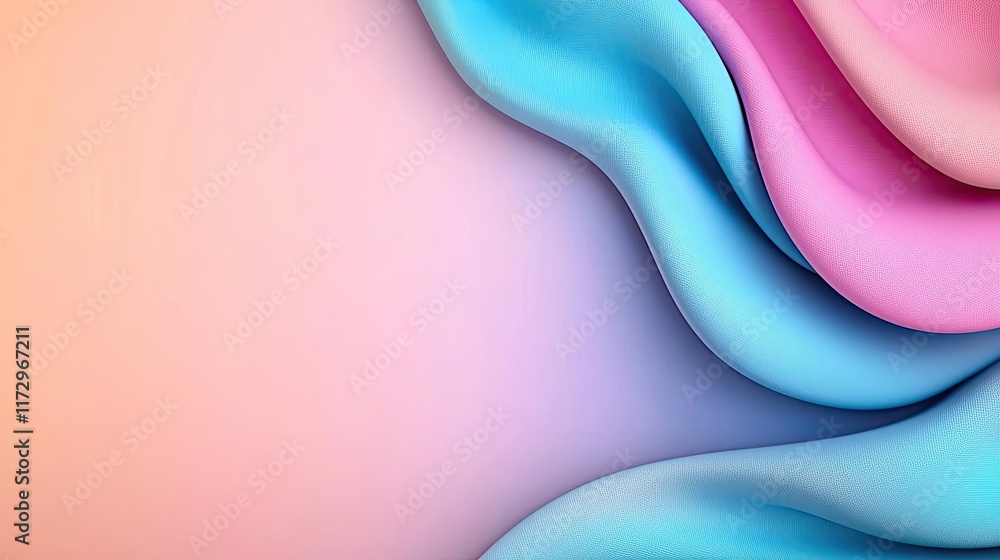 Poster pastel abstract background concept. a vibrant abstract wave of pink and blue fabric creating a soft 