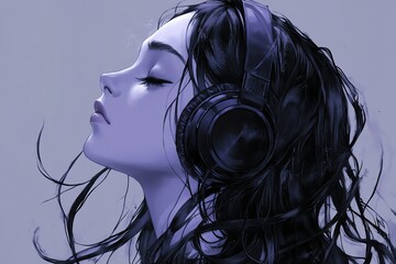 Woman with headphones enjoying music.