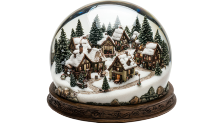 Charming Snow Globe Capturing a Tiny Winter Village Perfect for Holiday Decorations and Festive Themes.