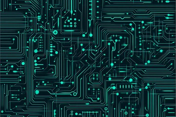 Abstract close-up of a glowing blue digital circuit board, showcasing intricate connections and technological design on a black background.
