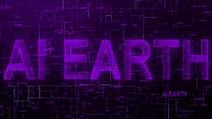AI Earth text technology data line glowing purple color