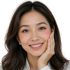 Fototapeta premium Beautiful Young Woman with Long Brown Hair Smiling