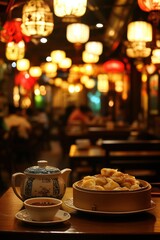 Naklejka premium Artistic Chinese restaurant in a lively and inviting atmosphere.