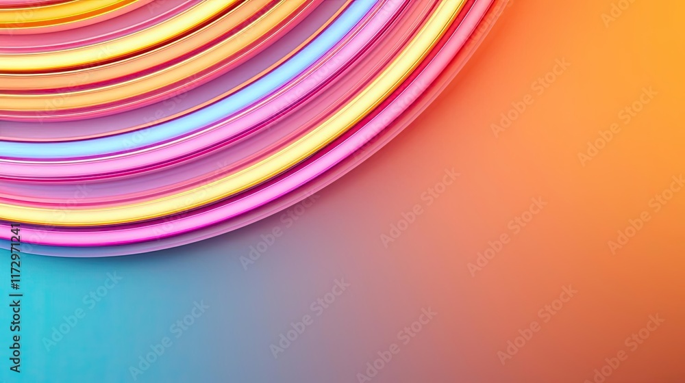 Poster neon abstract background idea. vibrant concentric circles in neon colors on a gradient background.
