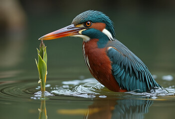 King fisher in water.