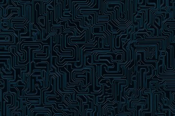 Fototapeta premium Abstract close-up of a glowing blue digital circuit board, showcasing intricate connections and technological design on a black background. 