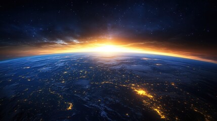 Obraz premium Earth Sunrise City Lights From Space Stunning View