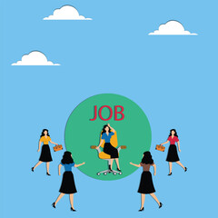 Seizing job opportunities, job competition, job promotion, changing to a new job, job searching and recruiting, a group of businesswomen have jumped up to compete for the job office chair