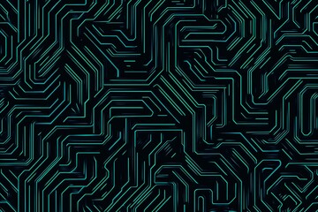 Abstract close-up of a glowing blue digital circuit board, showcasing intricate connections and technological design on a black background.
