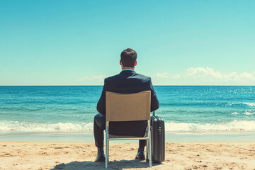 Fototapeta premium Businessman person sitting on the beach