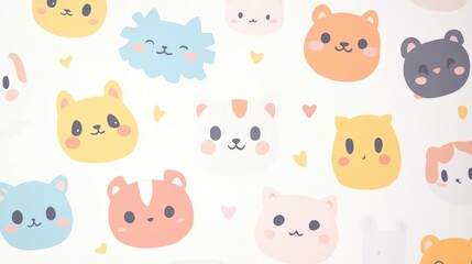 Obraz premium Adorable pastel colored animal faces pattern background