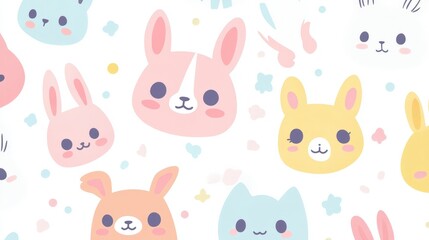 Adorable Pastel Colored Animals On White Background