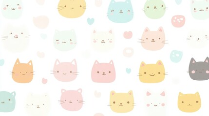 Adorable Pastel Cats Pattern White Background