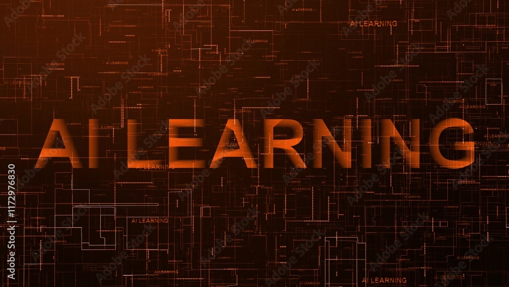 Poster ai learning text technology data line orange color