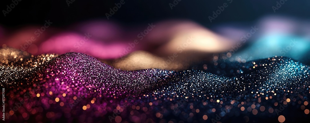 Poster glitter abstract background concept. colorful abstract waves illuminated by light creating a magical