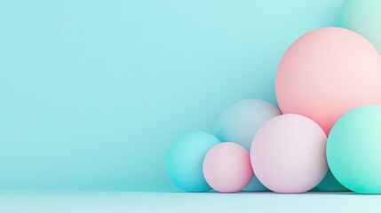 Fototapeta premium Pastel abstract background concept. A serene arrangement of colorful spheres on a smooth pastel backdrop.
