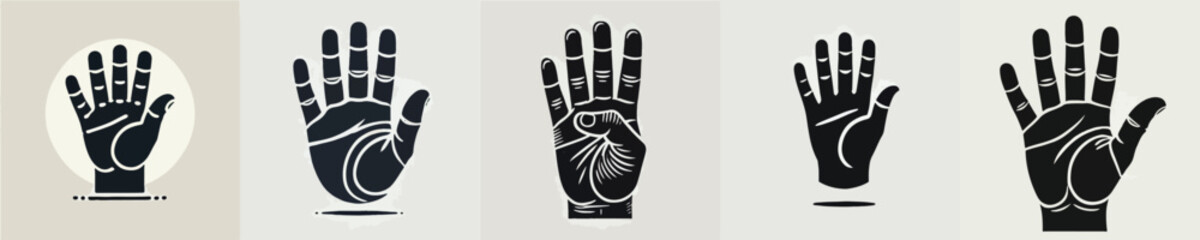 vector set of five fingers silhouettes