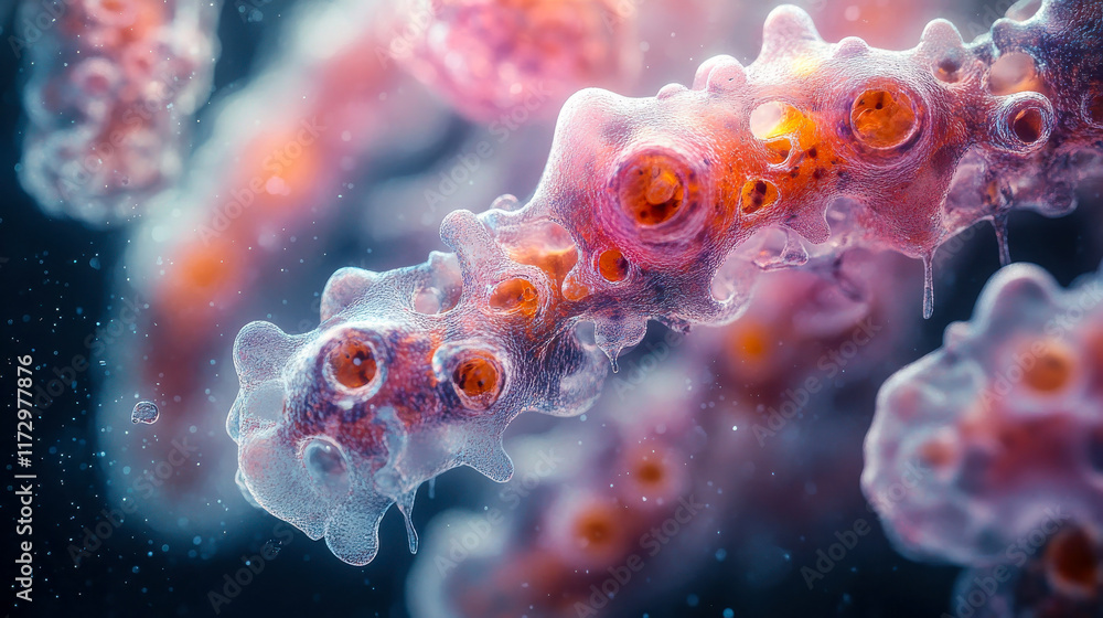 Poster close-up of pinkish translucent cellular structure under a microscope, highlighting intricate detail