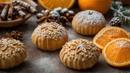 Festive Christmas cookies adorned with colorful icing and sprinkles are beautifully arranged on a cozy surface