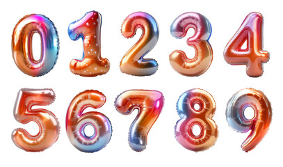 Simple baloon number set, numarics font- transparent image, png.