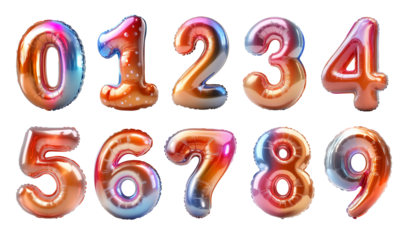 Simple baloon number set, numarics font- transparent image, png.