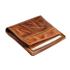 brown leather wallet with textured surface isolated on a white background
